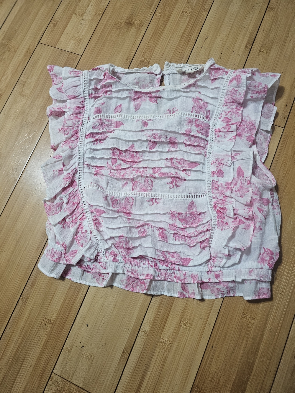 Women’s Pink Floral Ruffle Crop Top